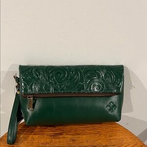 Patricia Bash Green Embossed Leather Clutch, wristlet